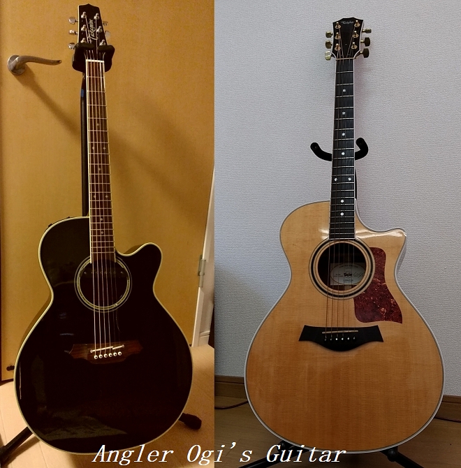 私のギター。左がタカミネ、右がテイラー。